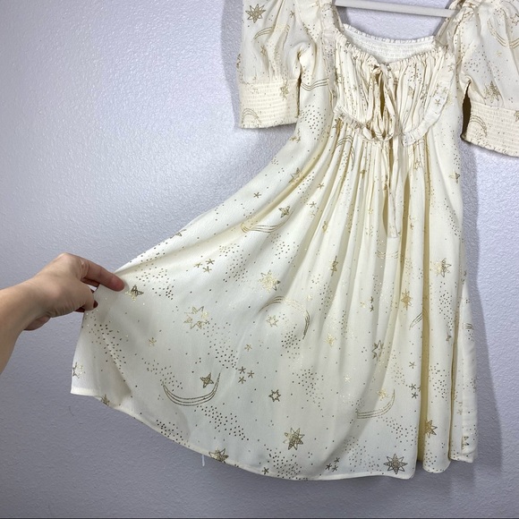 Beach Riot Virgo Celestial Puff Sleeve Baby Doll Dress Cream Gold - Picture 12 of 16